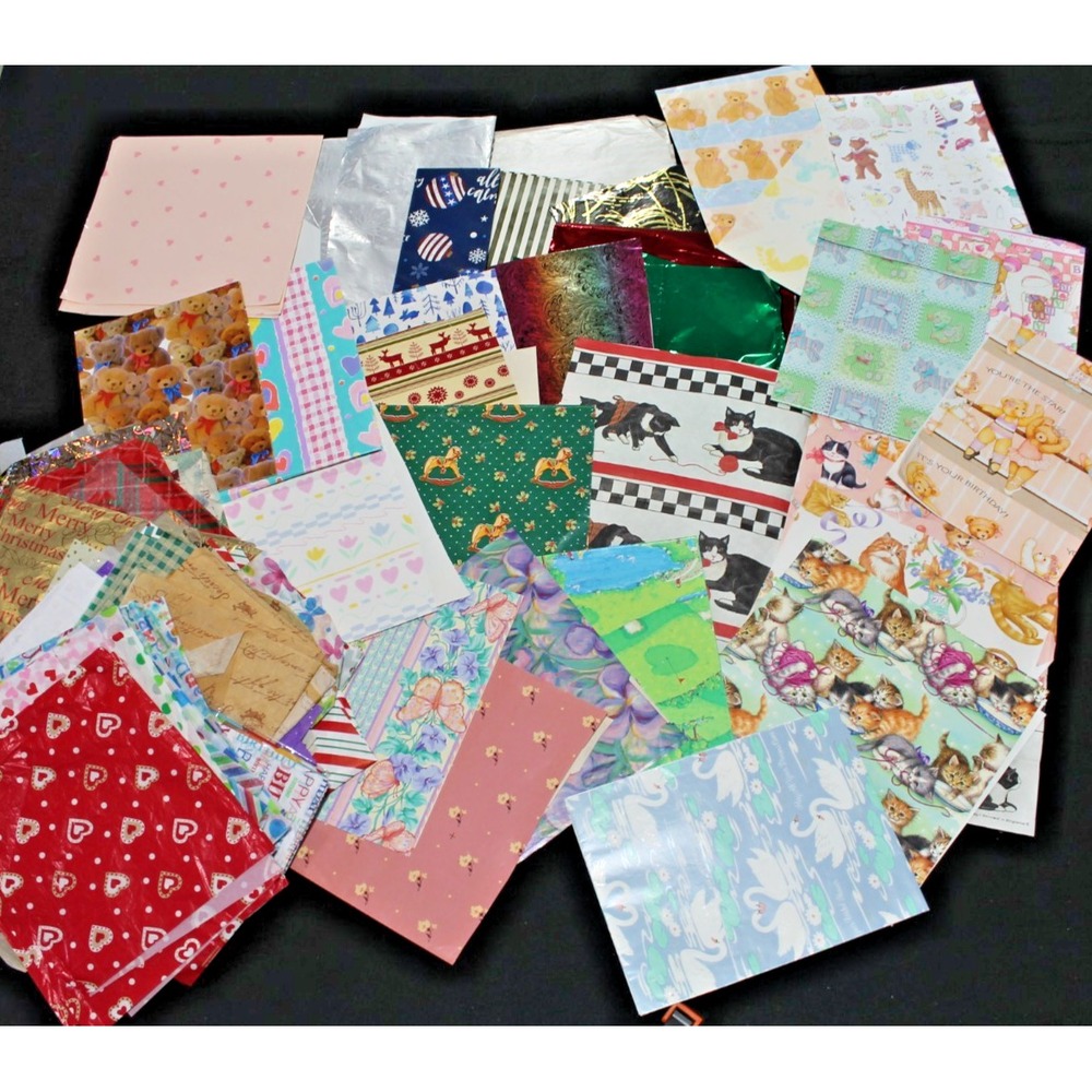 Vintage Wrapping Paper Tissue Paper Scrap Lot Assorted Holiday Baby Craft Scrap